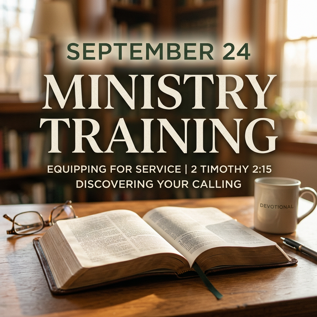 September 24 ministry training announcement: Equipping for Service, 2 Timothy 2:15, Discovering Your Calling