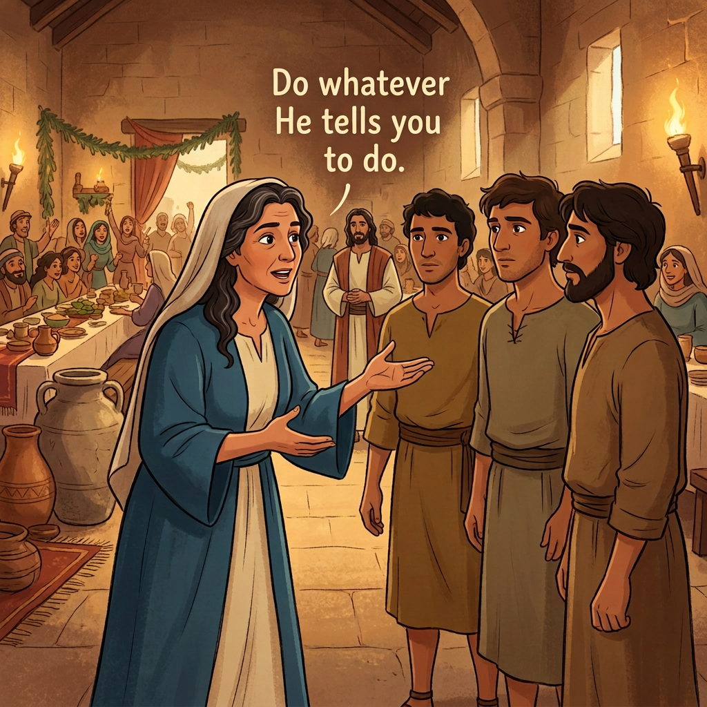 Illustration with text: “Do whatever He tells you to do.”